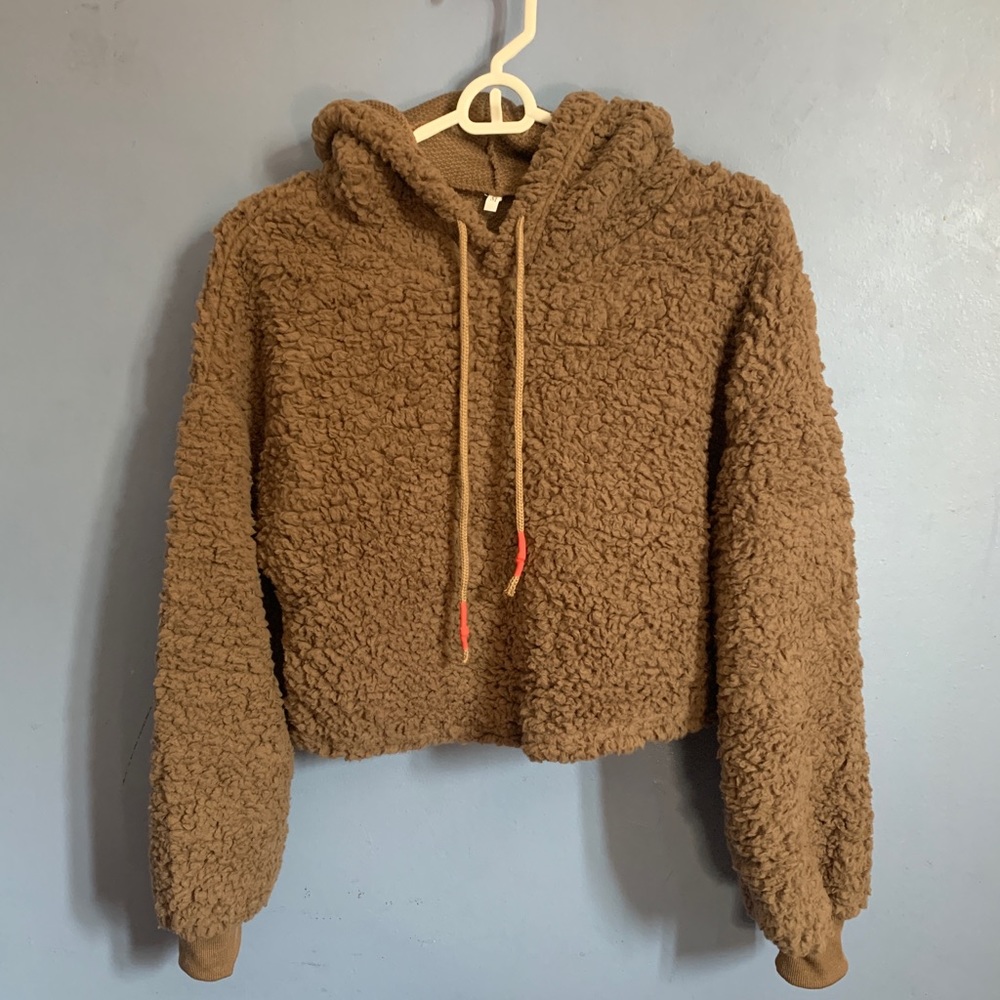 💕NWOT Cropped teddy pullover hoodie size medium💕